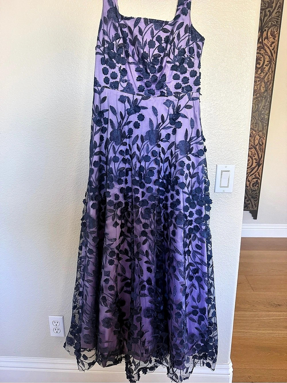Eliza J Floral Lace Maxi Dress in Purple & Black Size 10